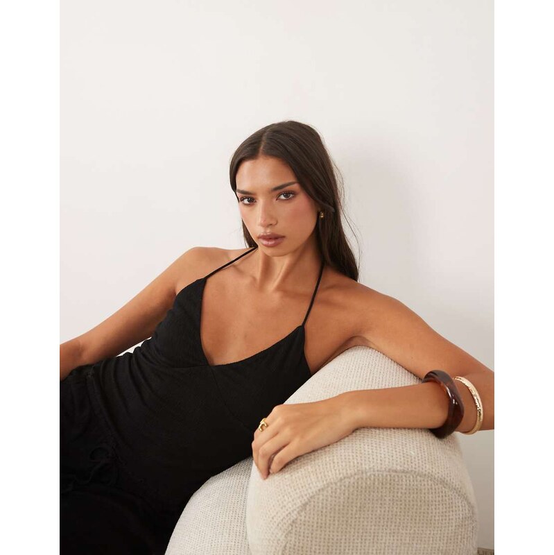 ASOS DESIGN co-ord crinkle cami top in black-Multi