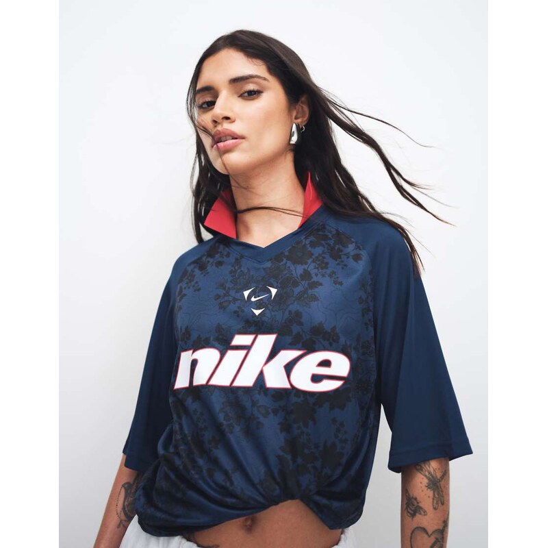 Nike oversized lace effect football top in navy