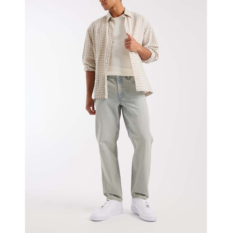 ASOS DESIGN straight jeans in light wash blue with pleats