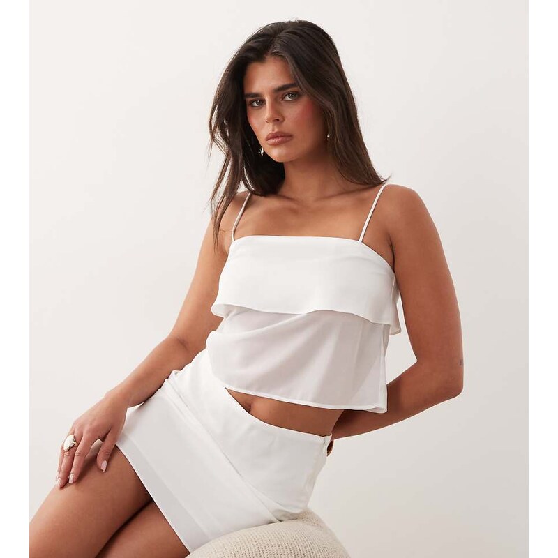 The Frolic exclusive chiffon overlay strappy top co-ord in white