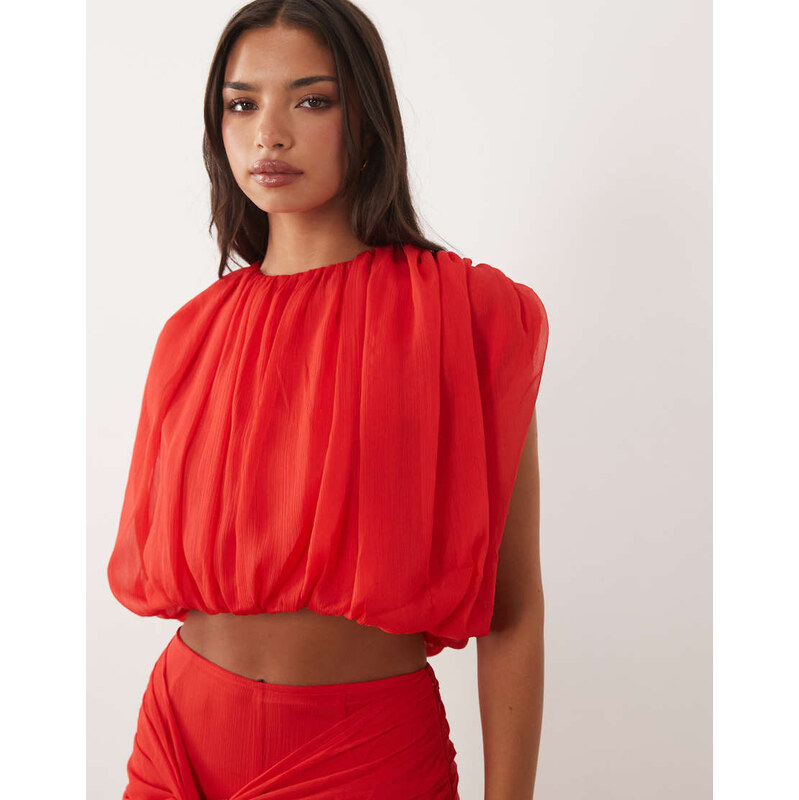 ASOS DESIGN chiffon pleat detail co-ord blouse in red