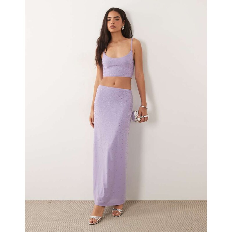 ASOS DESIGN co-ord hotfix maxi skirt in lilac-Multi