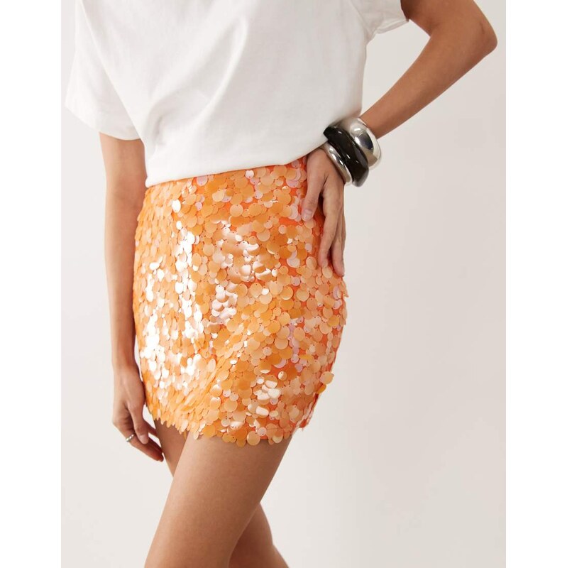 ASOS DESIGN layered sequin mini skirt in orange
