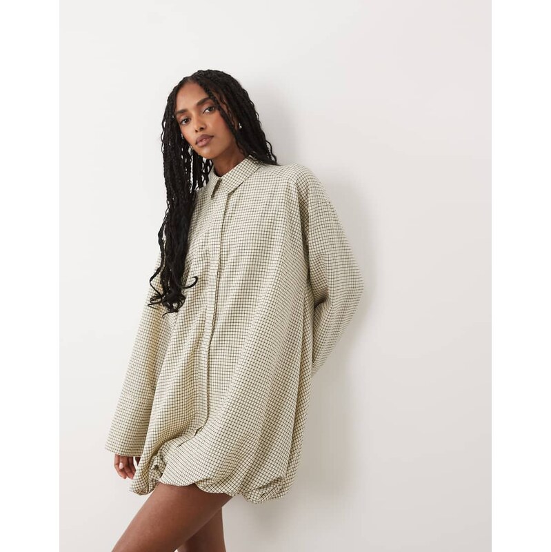 ASOS DESIGN wide cuff shirt mini dress with bubble hem in mono