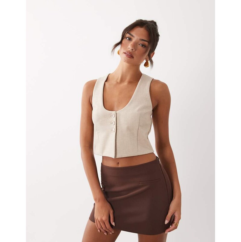 ASOS LUXE co-ord linen waistcoat with gold button detail in