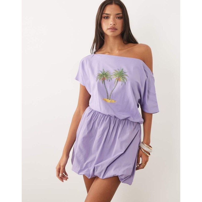 ASOS DESIGN printed palm tree dress in lilac-Purple