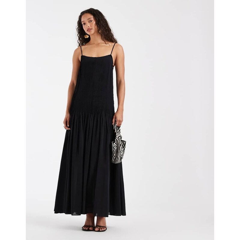 & Other Stories pleated drop waist maxi dress in black