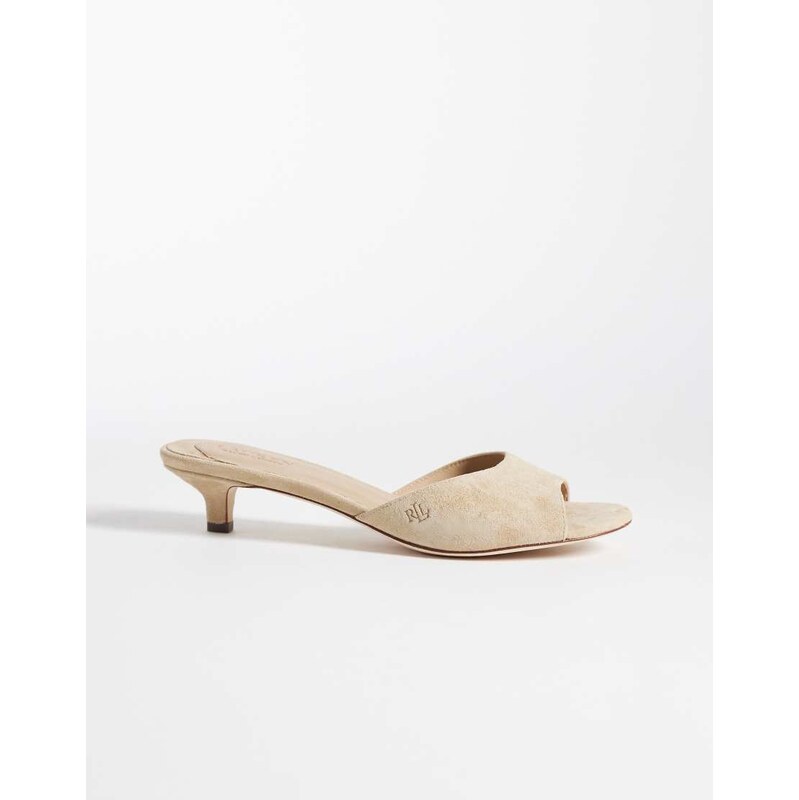 Lauren by Ralph Lauren heeled snakeskin mule sandal in tan-Brown