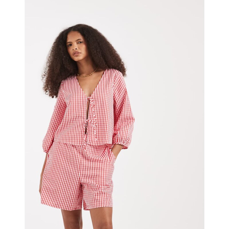 Vero Moda high waist shorts co-ord in red gingham print-Pink
