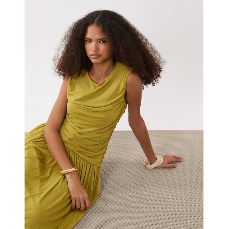 Vero Moda sleeveless ruched detail maxi dress with asymmetric