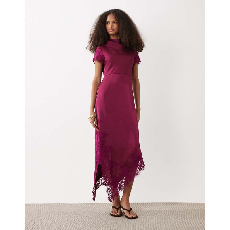 Vero Moda cap sleeve lace skirt detail satin maxi dress in