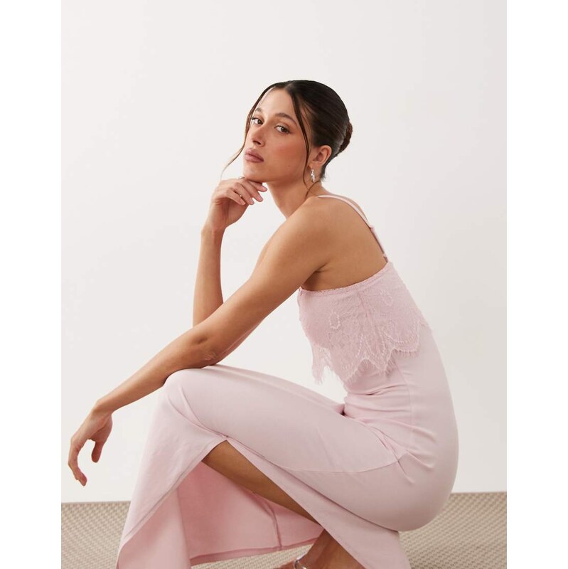 ASOS DESIGN lace trim Ellen slip cami dress in pink