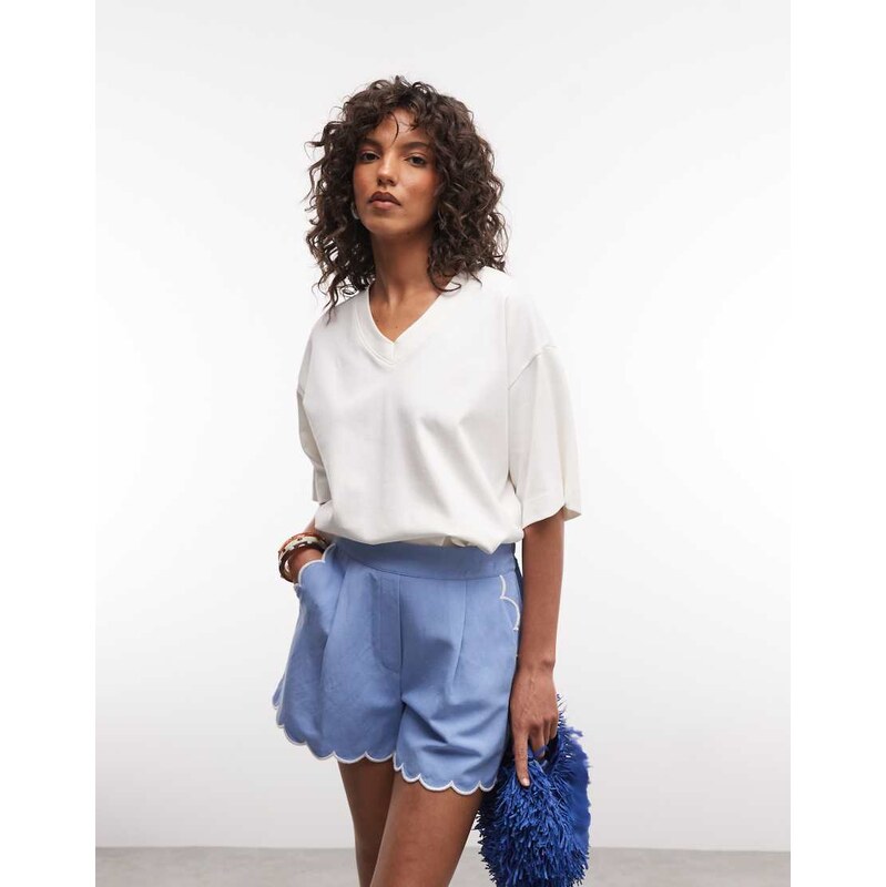 River Island scallop edge detail shorts in blue