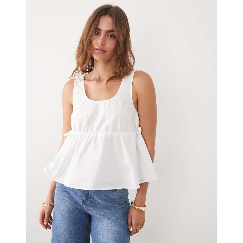 ASOS DESIGN channel elastic trapeze top in white poplin
