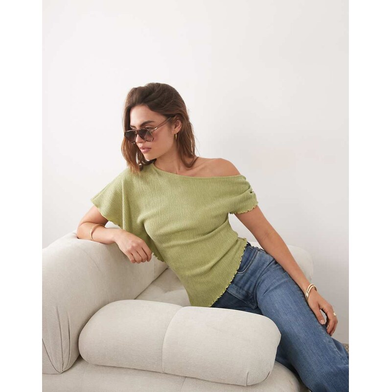 ASOS DESIGN off shoulder with frill detail top in green