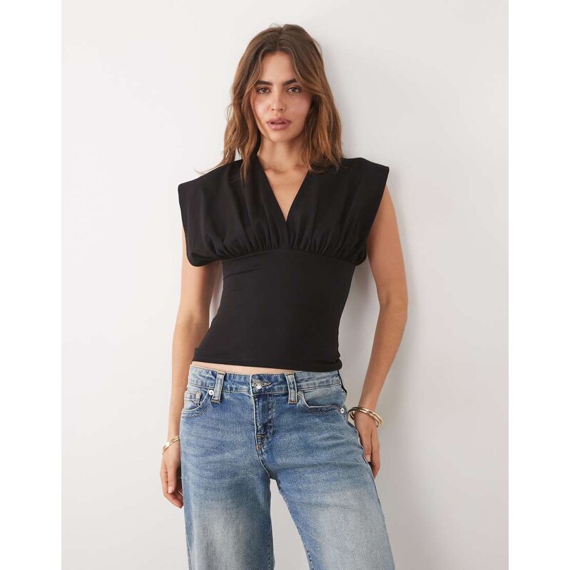 ASOS DESIGN batwing sleeve with plunge neck top in black