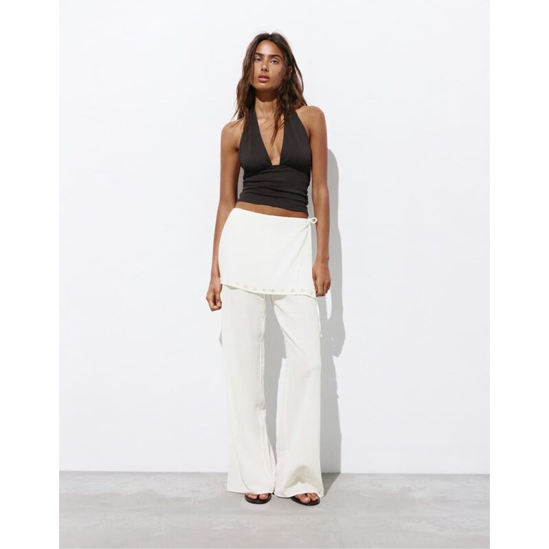 Pull&Bear Flowy sarong trousers in vanilla-Neutral