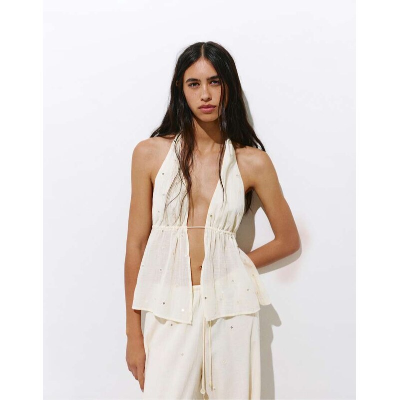 Pull&Bear Halter top with mirrors in vanilla-Neutral