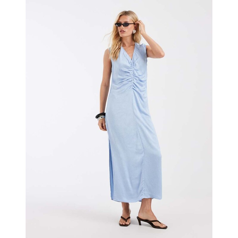 & Other Stories ruche front maxi dress with v-neck in light blue