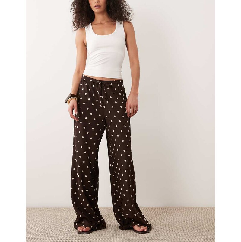 JDY loose fit textured trousers in brown polka dot