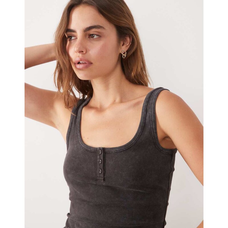 ASOS DESIGN co-ord ribbed henley detailed tank top in washed