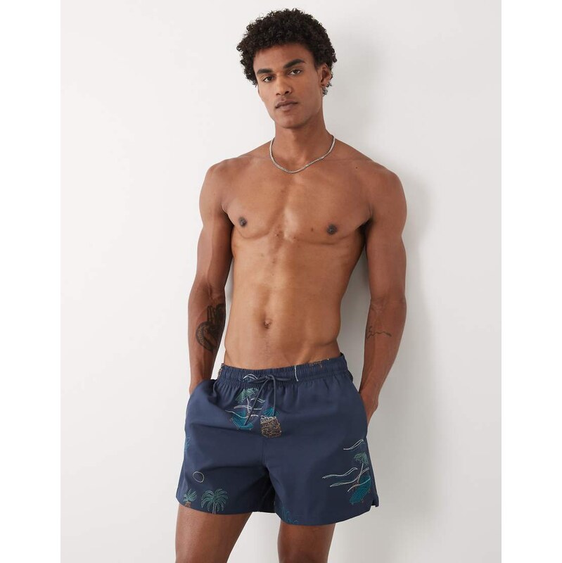Abercrombie & Fitch pull on swim short with embriodery icons in