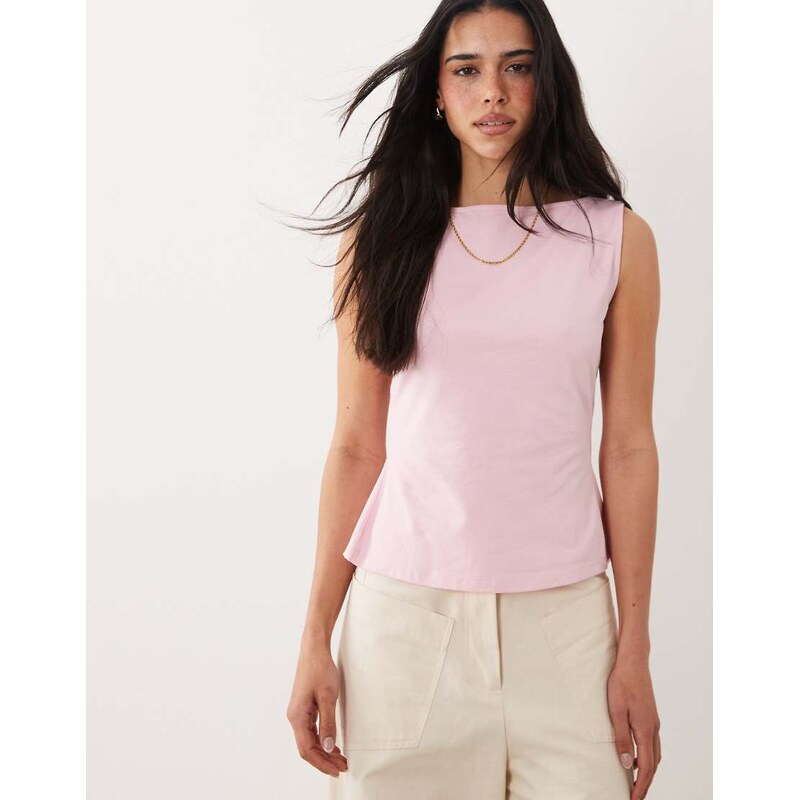 ASOS DESIGN slash neck tie back tank top in pink