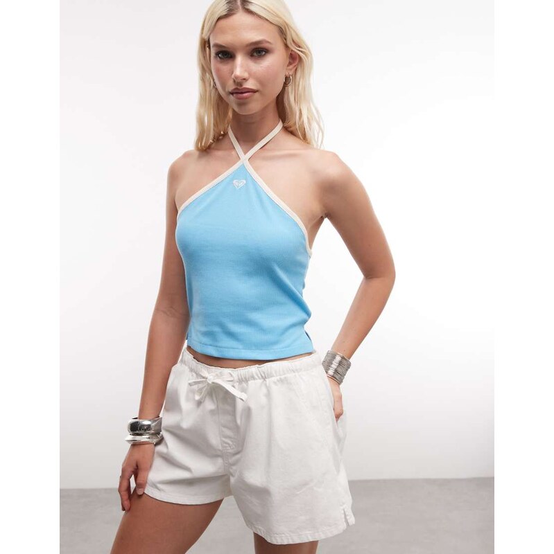 Roxy beach halter crop top in blue