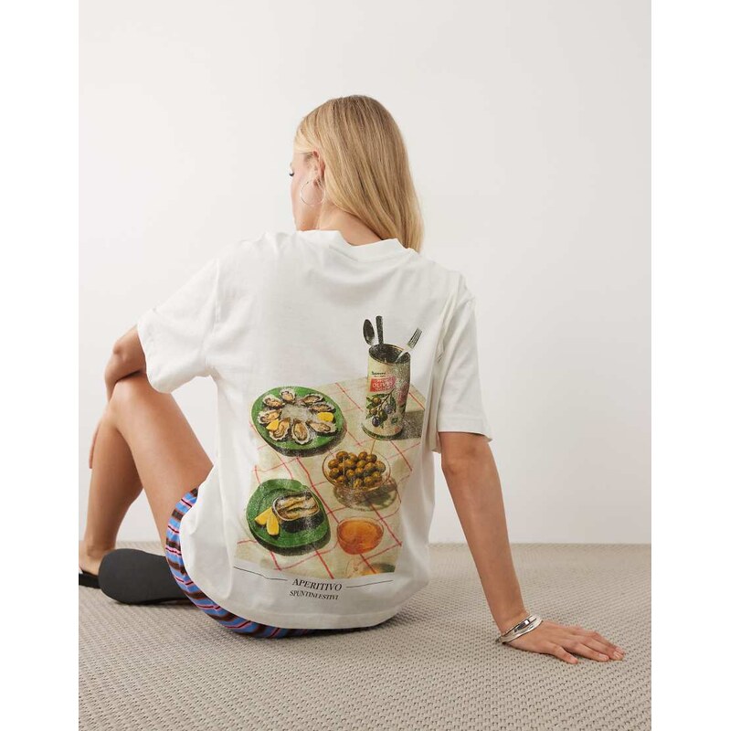 ASOS DESIGN oversized t-shirt with Apertivo graphic in cream