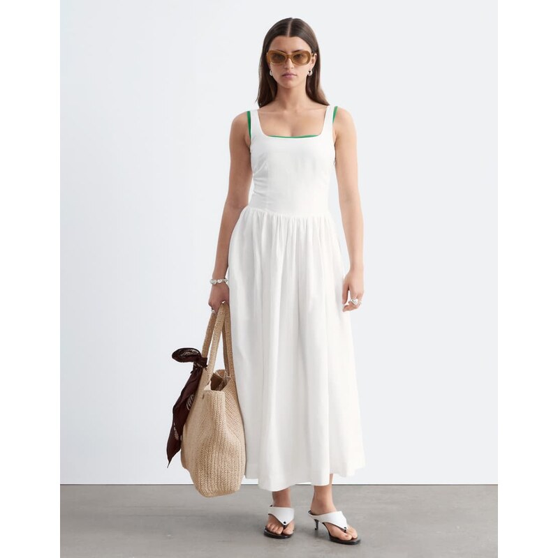& Other Stories corset detail midi dress with puff skirt in