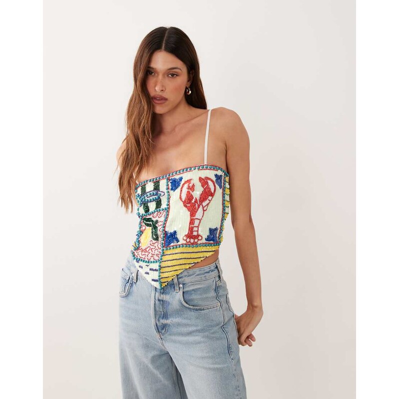 ASOS DESIGN lobster embellished tie back cami-Multi