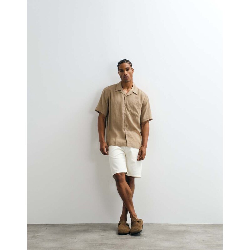 ONLY & SONS linen rich relaxed shirt in beige-Neutral