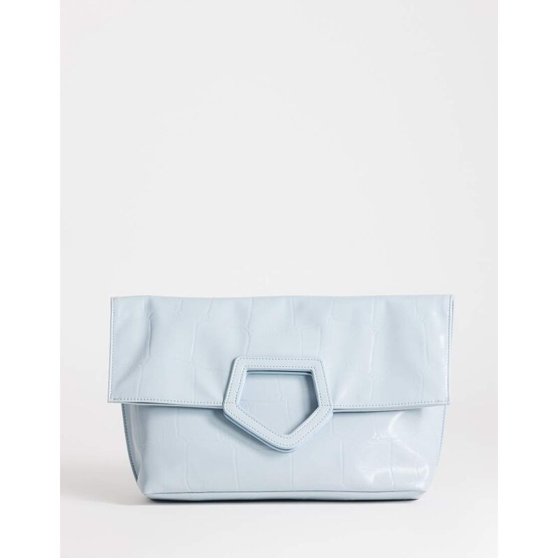 Topshop Gregry folded oversized clutch bag in blue croc