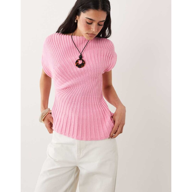 ASOS DESIGN knitted cinched pleated top in pink