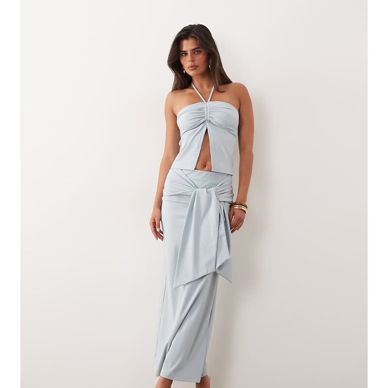The Frolic exclusive slinky halterneck ruched detail split front