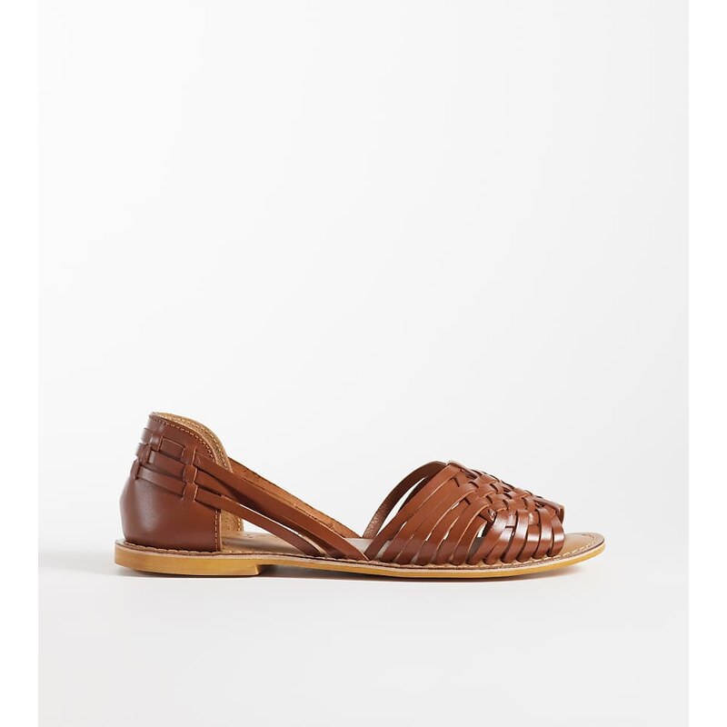 ASOS DESIGN Wide fit Fray leather woven flat sandals in tan