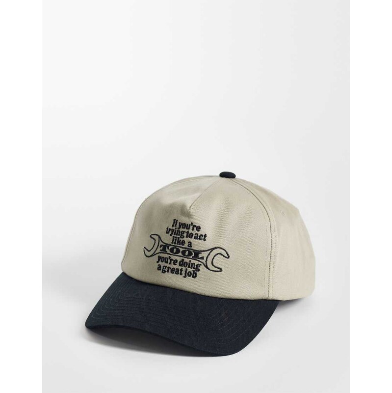Obey tool graphic five panel snapback cap with contrast peak in
