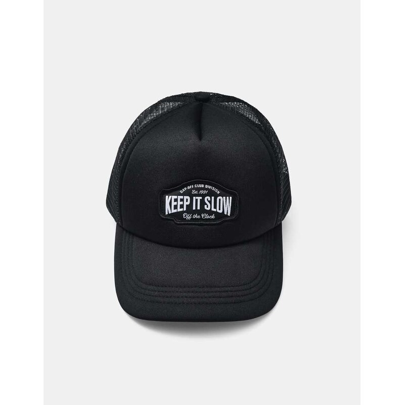 Pull&Bear Black graphic trucker cap in black