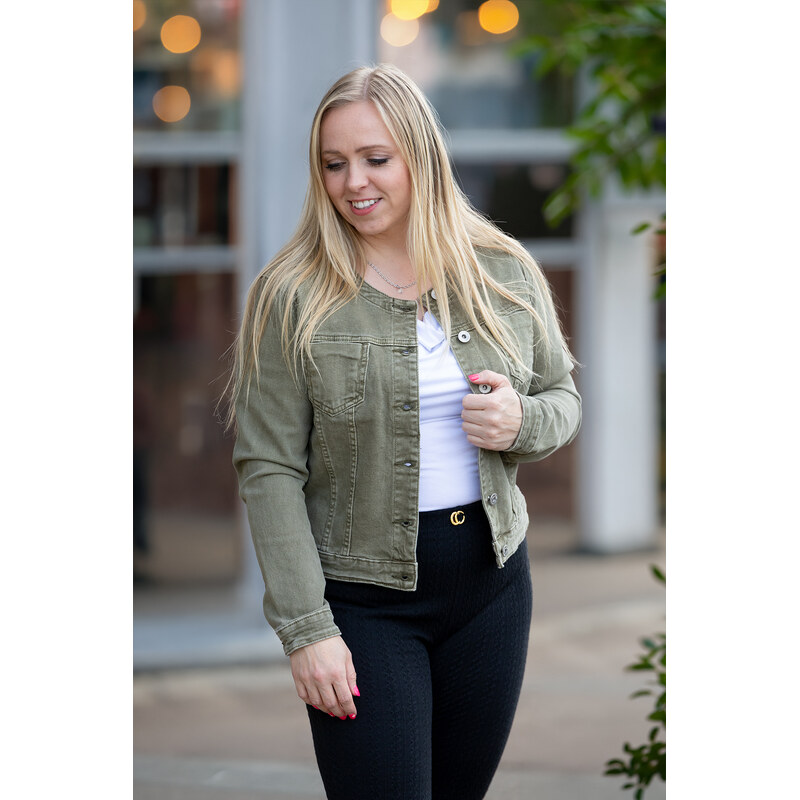 Moon girl Dámská džínová bunda VINTED MAXI khaki [C19-7] Barva: