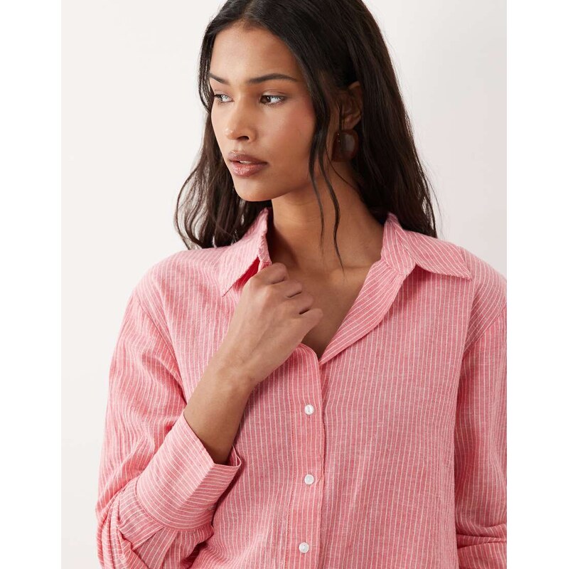 JDY linen blend shirt co-ord in red stripes