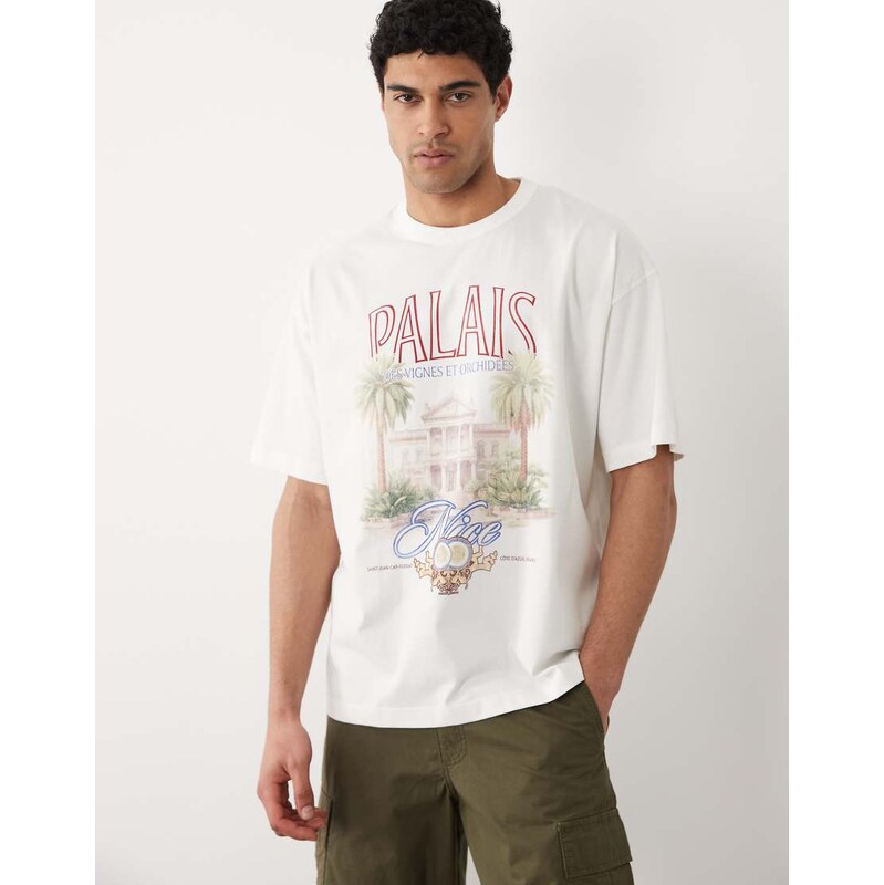 Jack & Jones oversized t-shirt with front scenic print in white