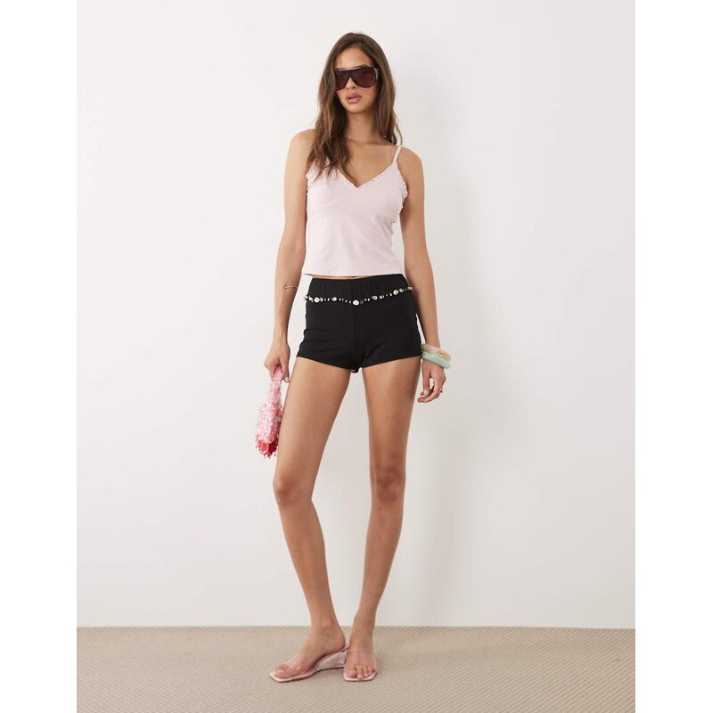 Motel Nilo mini short with bead detail in black