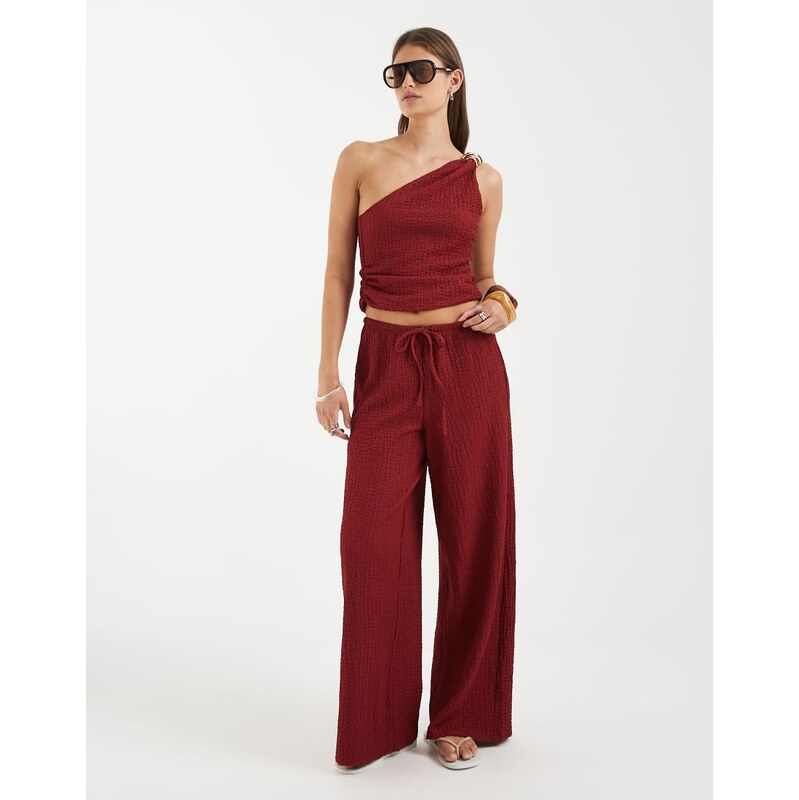 ONLY high waist crinkle textured trousers co-ord in dark red