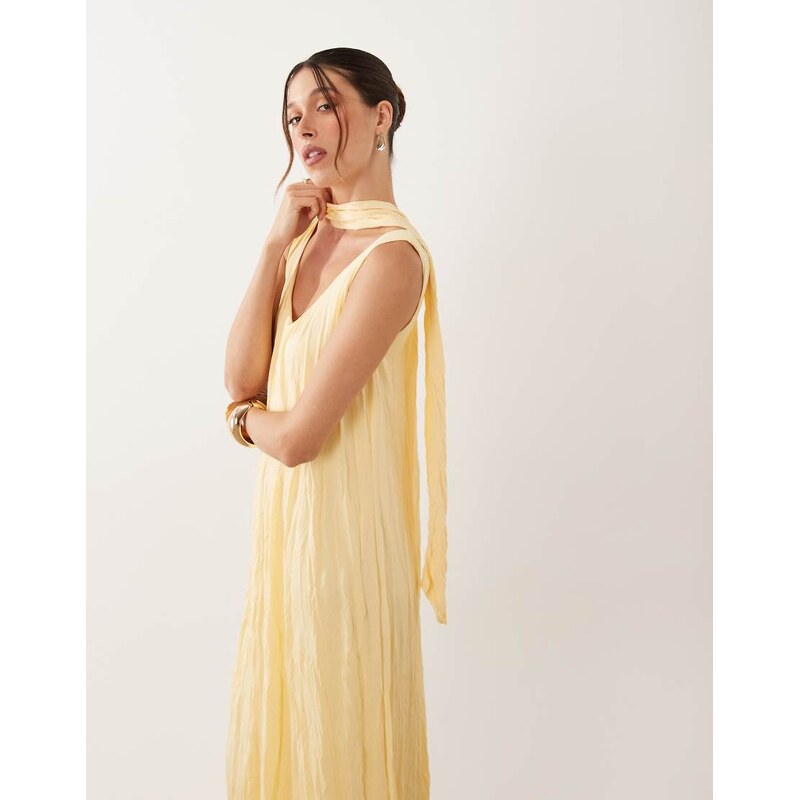 ASOS DESIGN crinkle scoop neck maxi dress with scarf detail in