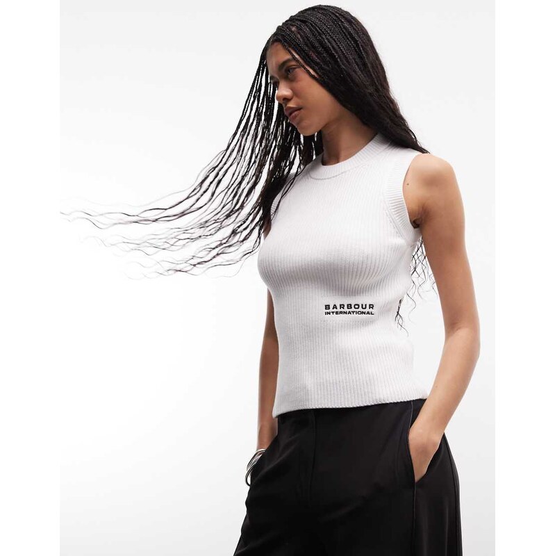 Barbour International Nova logo knitted vest in white