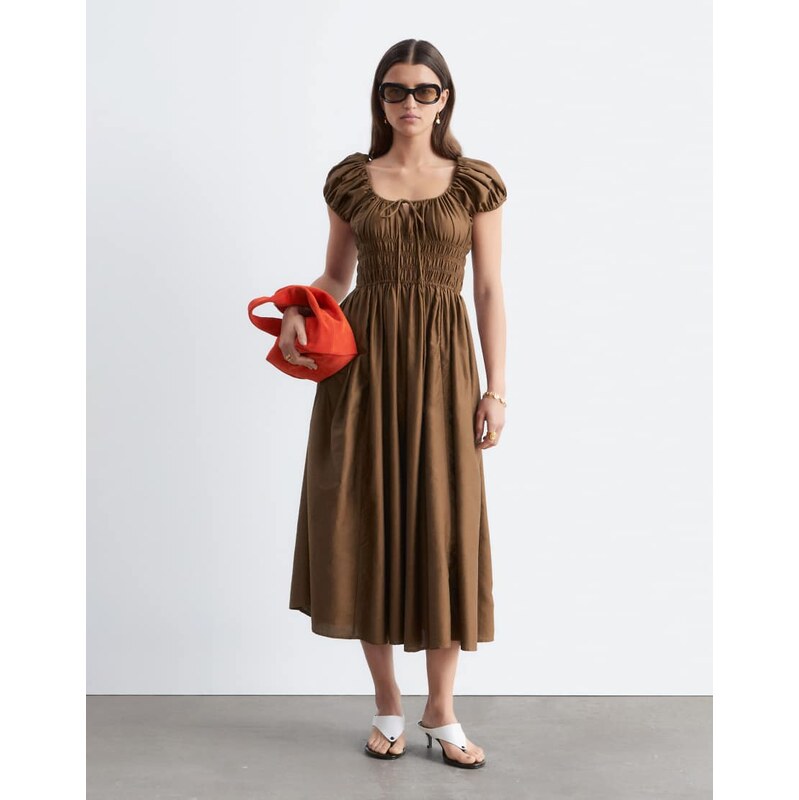 & Other Stories pure cotton short sleeve scoop neck midi dress