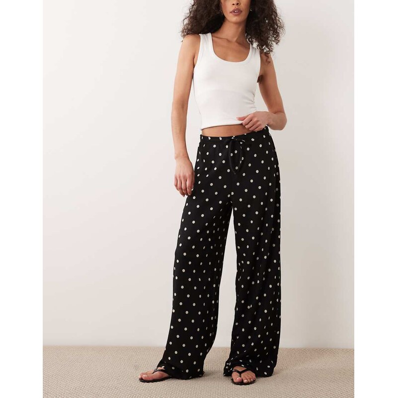 JDY loose fit textured trousers in black polka dot