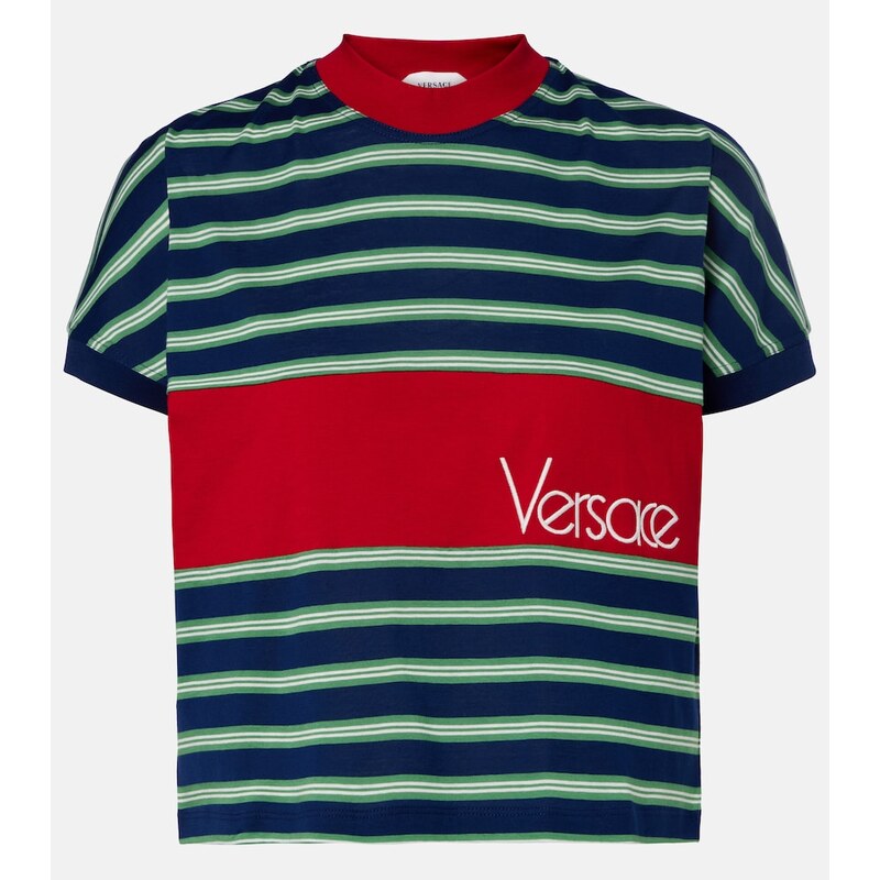 Versace Logo embroidered striped cotton T-Shirt