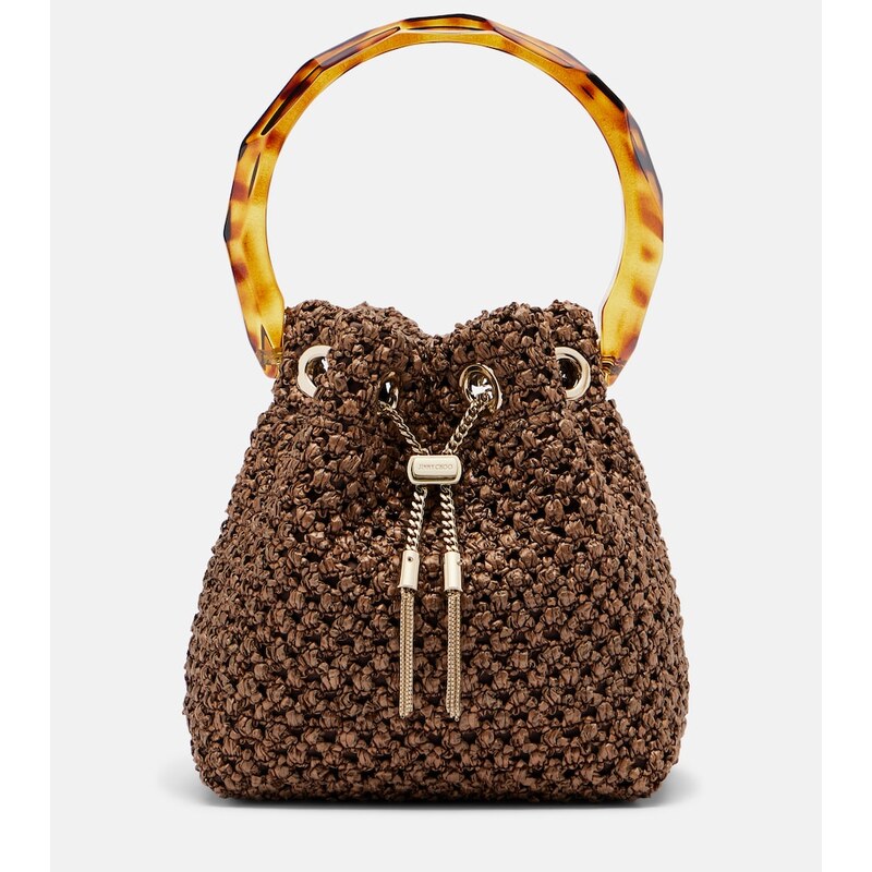 Jimmy Choo Bon Bon Small raffia-effect bucket bag