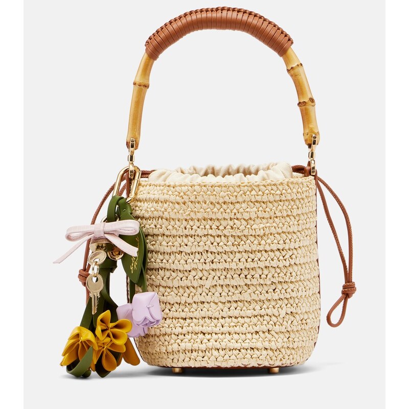 Self-Portrait Small raffia bucket bag